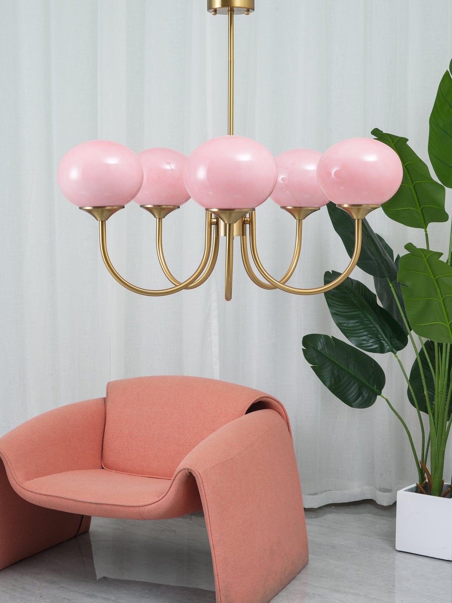 Soft Pink Glass Pendant Chandelier Light