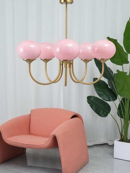 Soft Pink Glass Pendant Chandelier Light