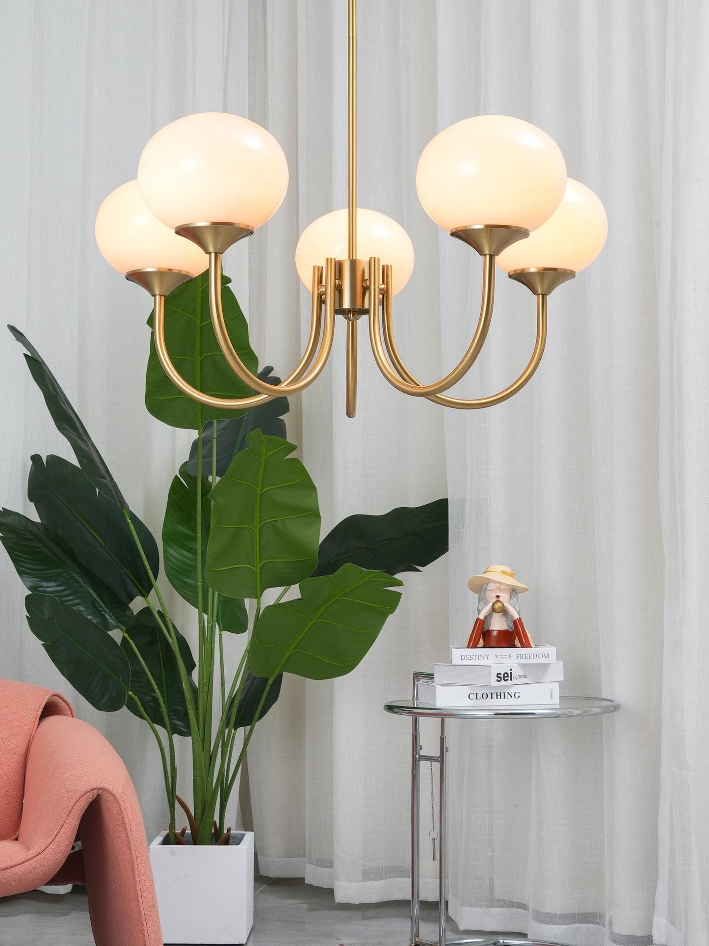 Soft Pink Glass Pendant Chandelier Light