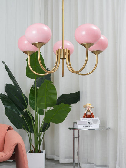 Soft Pink Glass Pendant Chandelier Light