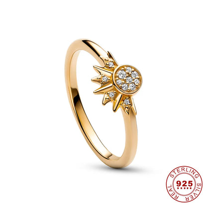 Glamorous Crystal Moon Sun Silver Cocktail Ring