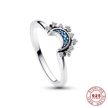 Glamorous Crystal Moon Sun Silver Cocktail Ring