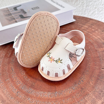 Meisjes Sandalen Bloemenborduursel Zacht Imitatieleer Antislip Zool 6