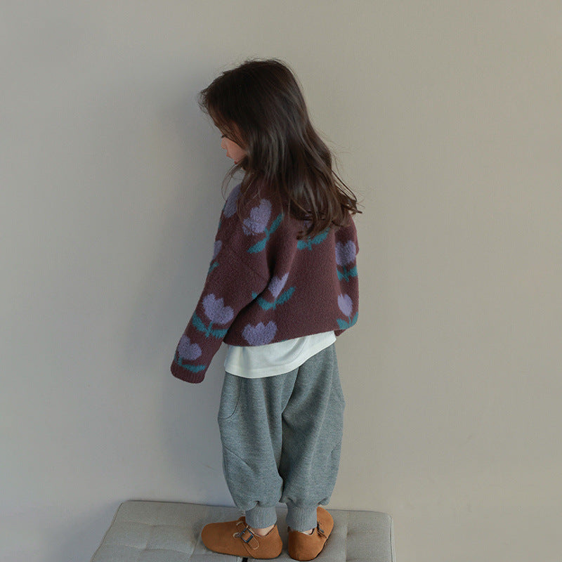 Kids' Floral Sweater Comfortable Cotton Top - Lusomart
