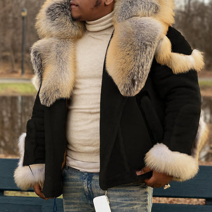 Warm Men's Parka Jacket Big Collar Coat - Lusomart