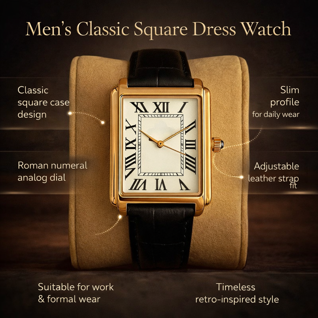 Vintage Leather Square Face Men's Analog Watch