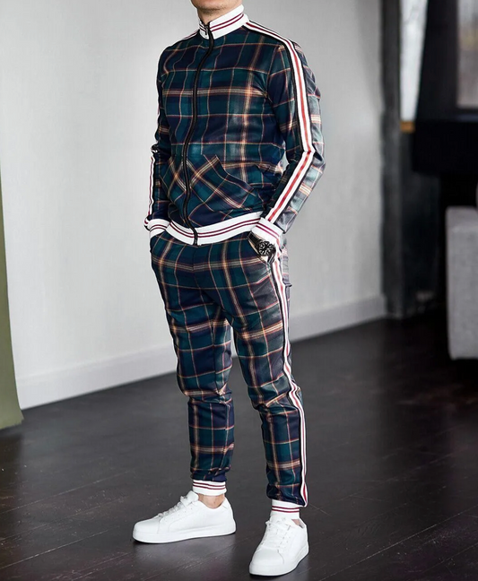 Sporty Men's Checkered Jogger Suit Set - Lusomart