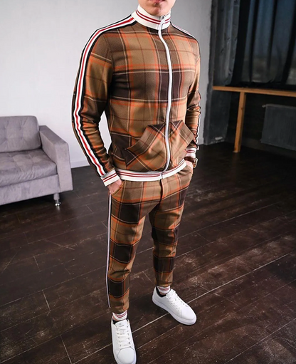 Men's Checkered Tracksuit Co-Ord Set with Striped Cuffs 3