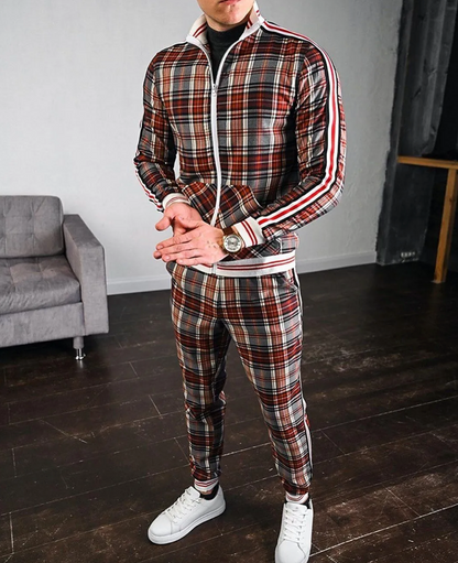 Men's Checkered Tracksuit Co-Ord Set with Striped Cuffs 4