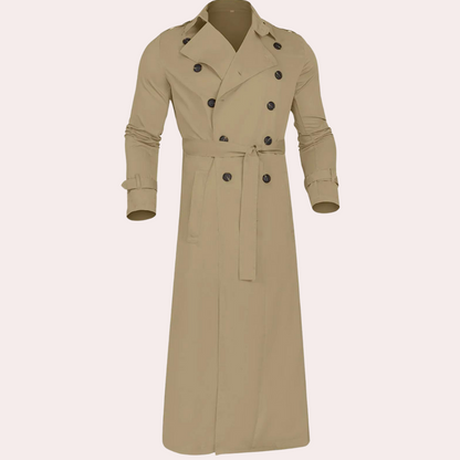 Men's Classic Long Trench Coat with Belt and Double-Breasted Closure 2