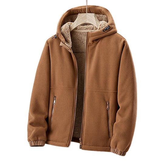 Warm Men's Fleece Hooded Winter Coat with Zip Pockets - Lusomart