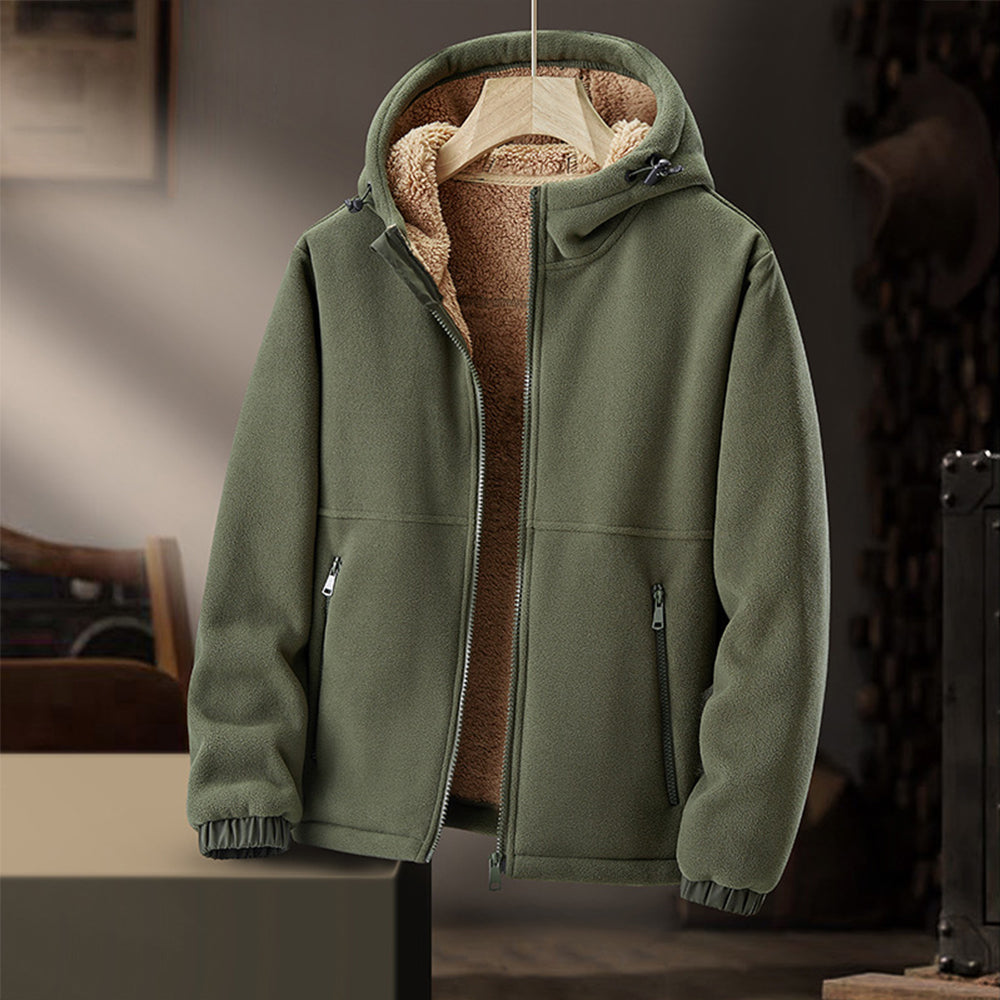 Men's Fleece Winter Jacket with Hood and Zipper Pockets 5