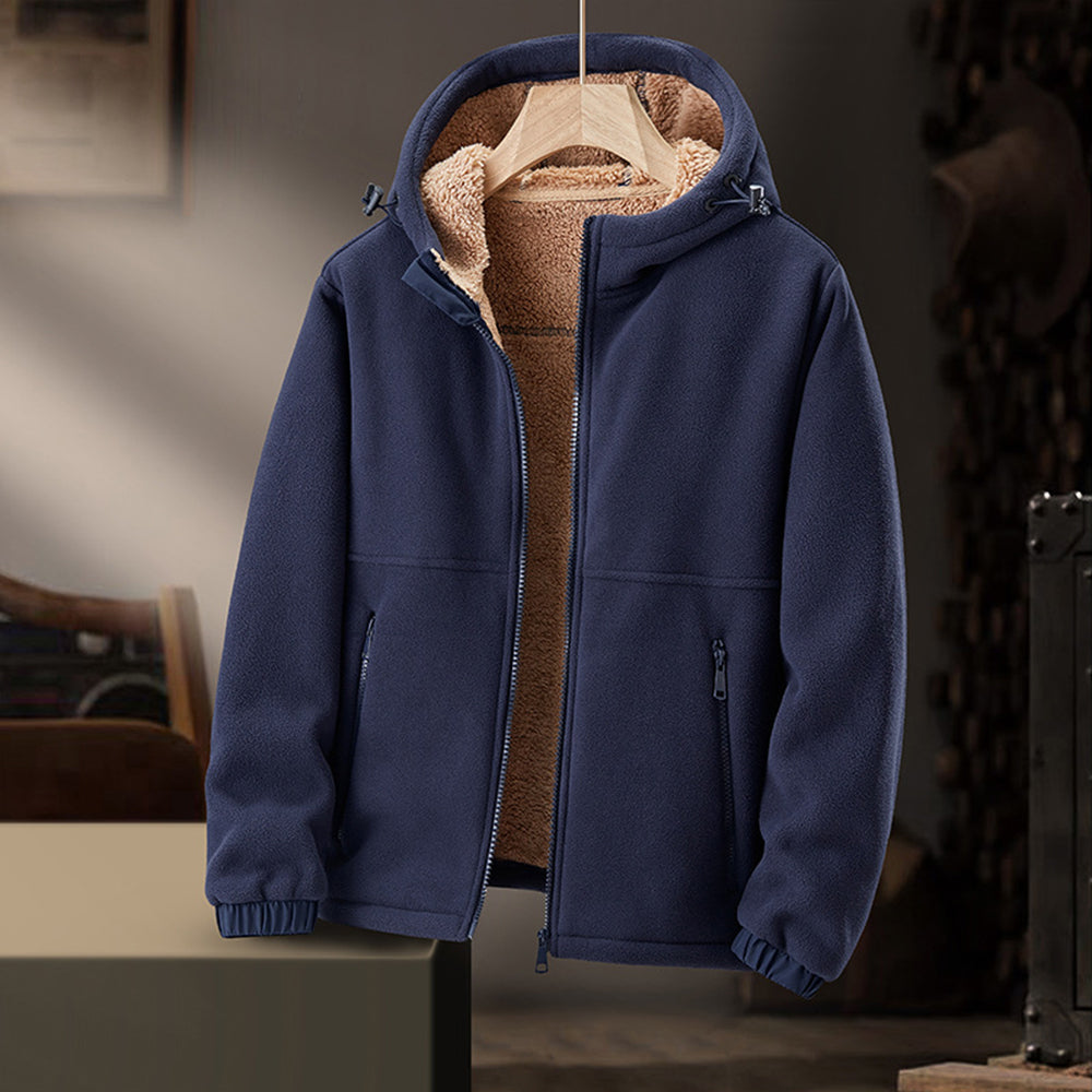 Men's Fleece Winter Jacket with Hood and Zipper Pockets 7