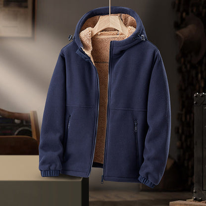 Men's Fleece Winter Jacket with Hood and Zipper Pockets 7