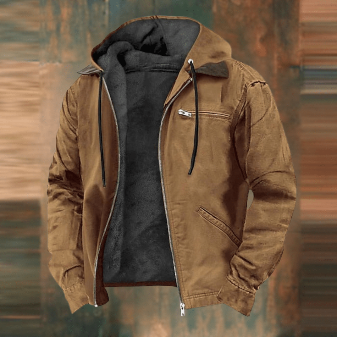 Warm Men's Hooded Jacket with Fleece Lining and Zip Pockets - Lusomart
