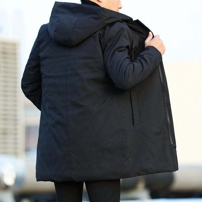 Men's Mid-Length Quilted Hooded Coat with Modern Zip Design 1