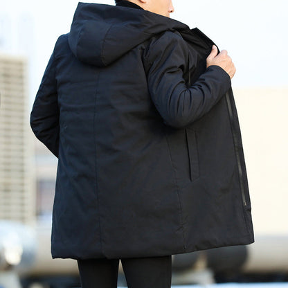 Men's Mid-Length Quilted Hooded Coat with Modern Zip Design 1