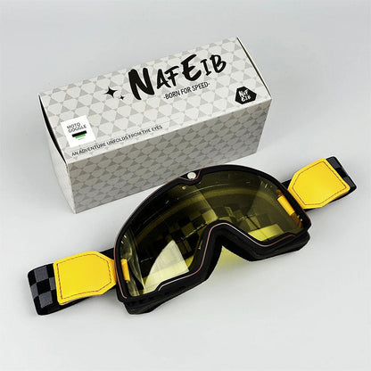 Men's Retro Motorcycle Goggles Fit Over Glasses Durable UV Protection HD Lens 4