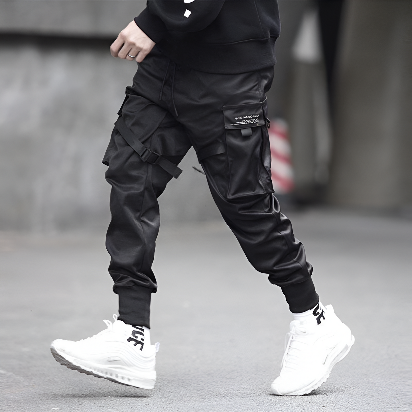 Men's Tactical Pants Black Adjustable Waist Durable Work Trousers