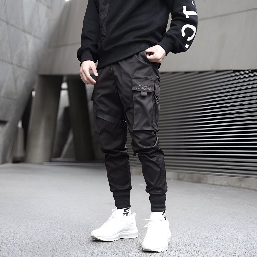 Men's Tactical Pants Black Adjustable Waist Durable Work Trousers