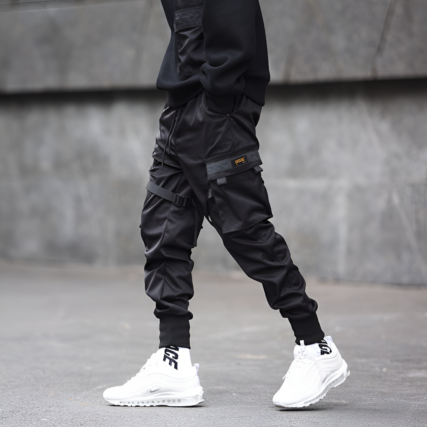 Men's Tactical Pants Black Adjustable Waist Durable Work Trousers