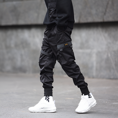 Men's Tactical Pants Black Adjustable Waist Durable Work Trousers