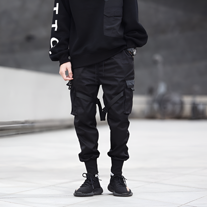 Men's Tactical Pants Black Adjustable Waist Durable Work Trousers - Lusomart