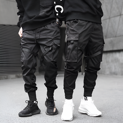 Men's Tactical Pants Black Adjustable Waist Durable Work Trousers