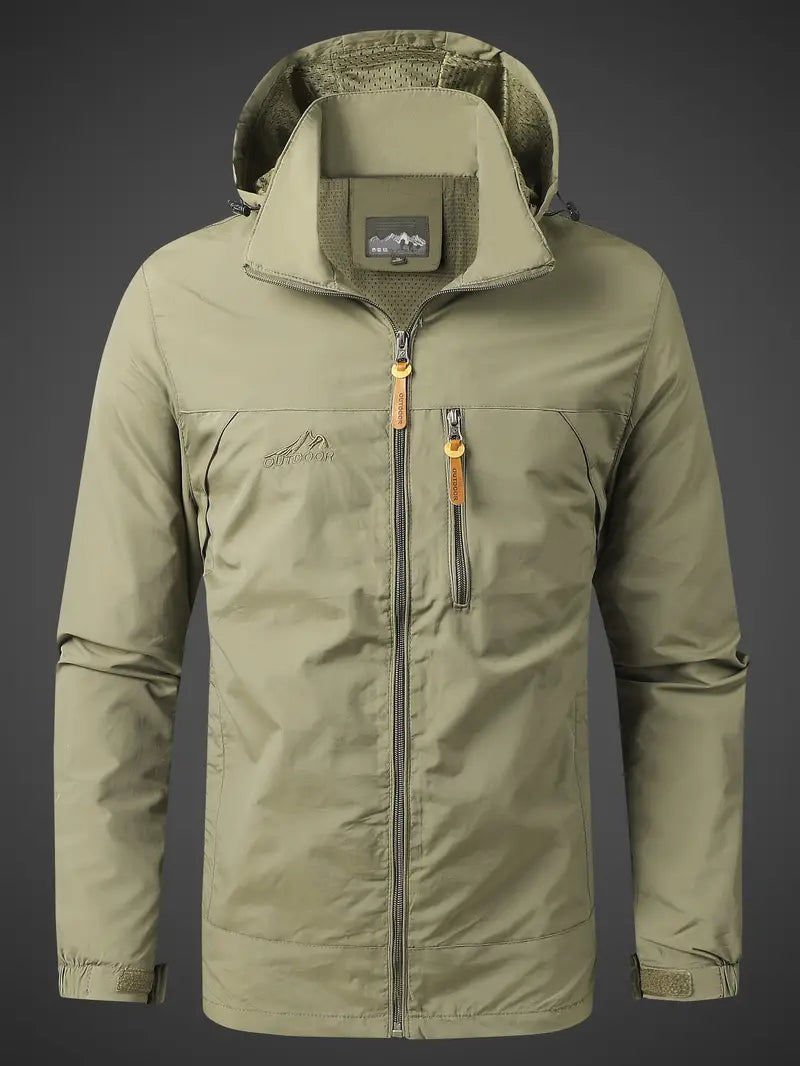 Men's Waterproof Rain Jacket with Hood and Zip Pockets for Outdoors 4