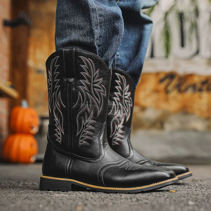 Men’s Western Cowboy Boots Embroidered Mid-Calf Classic Square Toe 2