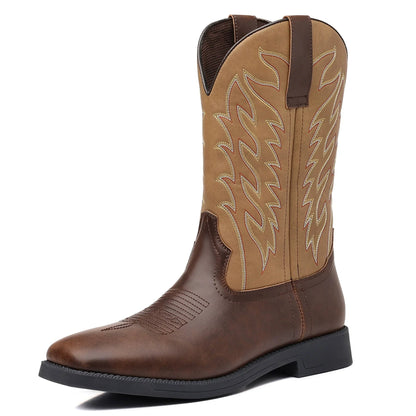 Men’s Western Cowboy Boots Embroidered Mid-Calf Classic Square Toe 5