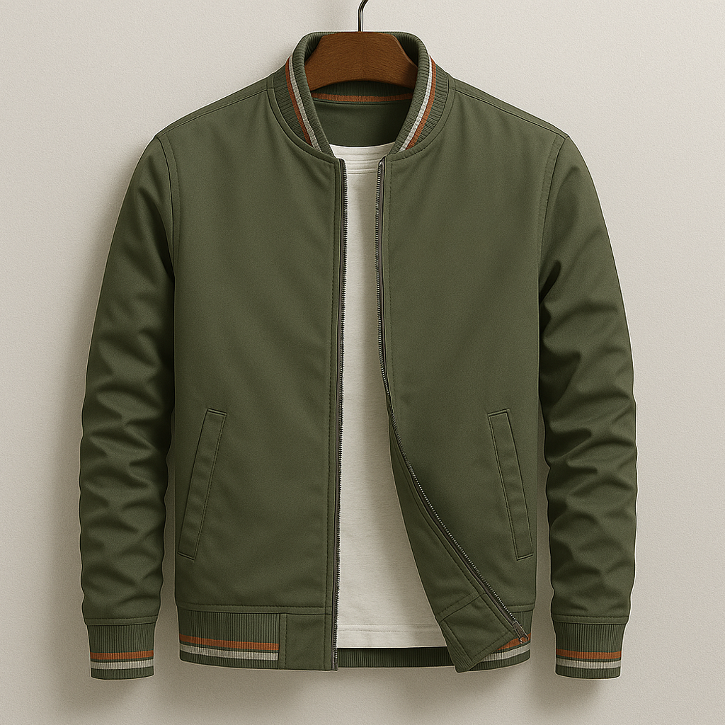 Men's Zip-Up Lightweight Bomber Jacket with Ribbed Trim 1