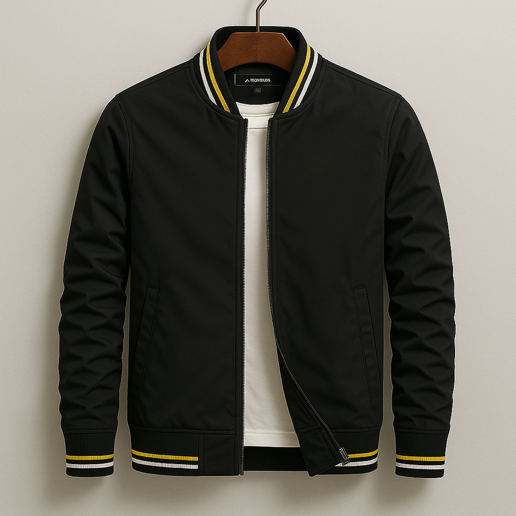 Men's Zip-Up Lightweight Bomber Jacket with Ribbed Trim 3