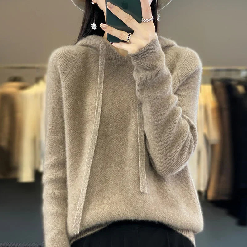 Merino Wool Sweater with High Collar & Hood – Elegant Comfort for Winter Wear 1