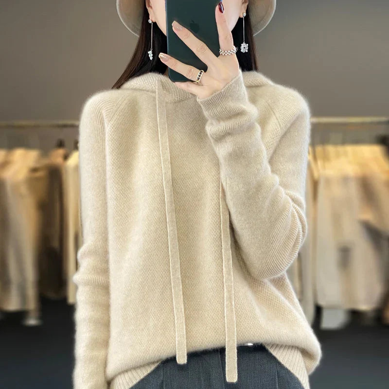 Merino Wool Sweater with High Collar & Hood – Elegant Comfort for Winter Wear 6