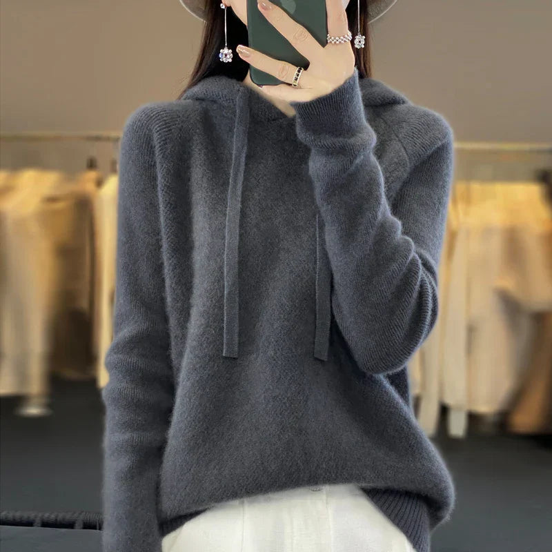 Merino Wool Sweater with High Collar & Hood – Elegant Comfort for Winter Wear 7