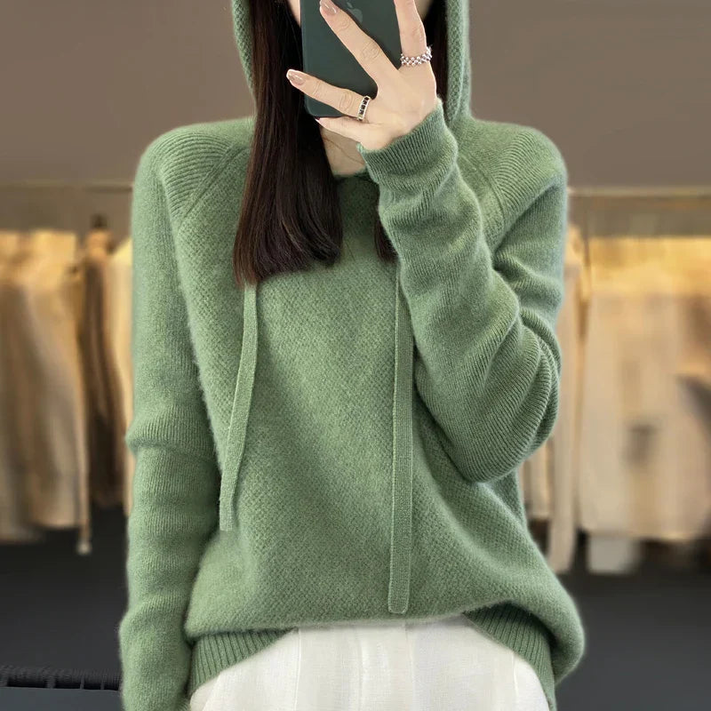 Merino Wool Sweater with High Collar & Hood – Elegant Comfort for Winter Wear 8