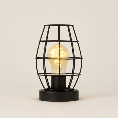  Metal cage LED table lamp with wire frame design, perfect for modern industrial home decor and ambient lighting
