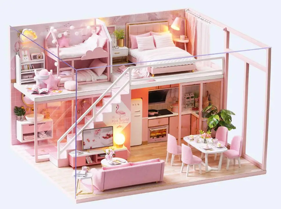 Small Wooden Doll House Kit with Accessories - Lusomart