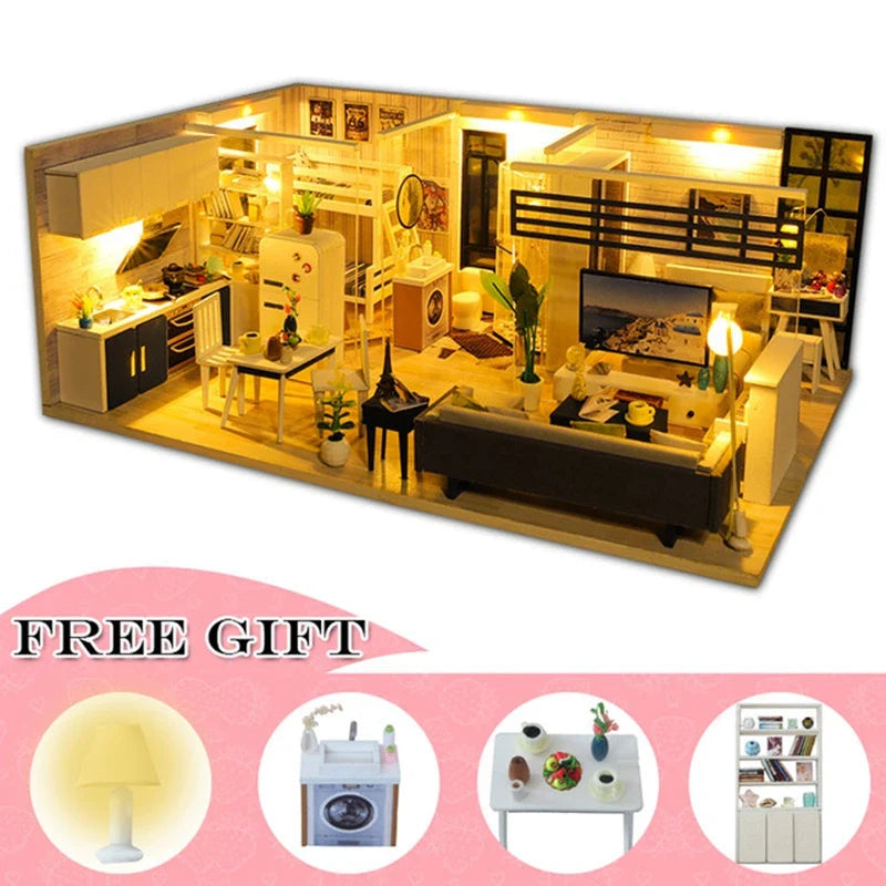 MiniWoodHaven™ – DIY Wooden Dollhouse with Furniture – Creative Gift Set 4