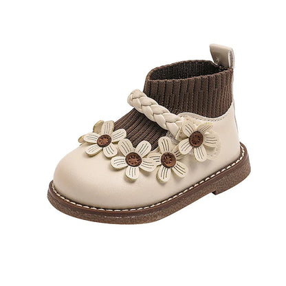 Mini Girls' Shoes with Flower Pattern – Comfy Rubber Sneakers for Kids, Sizes 16 to 26