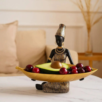 Handcrafted Mira Sculpture Storage Tray with black and gold contrast design for home decor