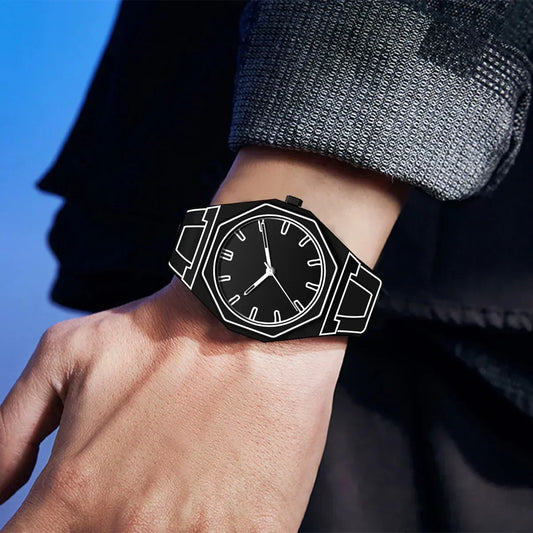Sleek Black Leather Men's Minimalist Watch - Lusomart