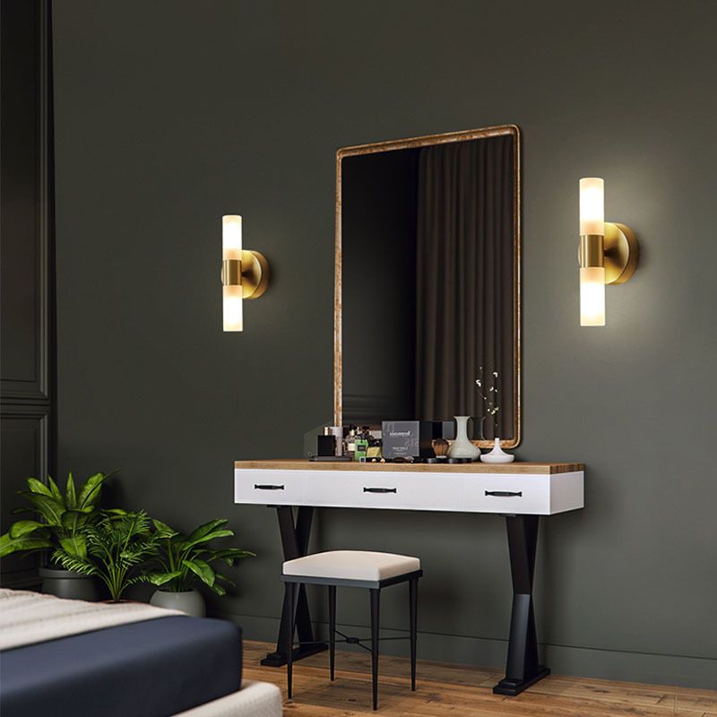 Luxury Gold LED Wall Light With Soft Glass Shade