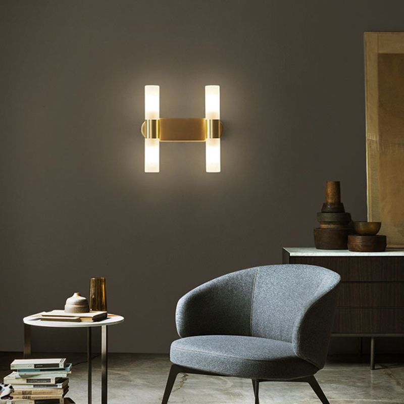Luxury Gold LED Wall Light With Soft Glass Shade