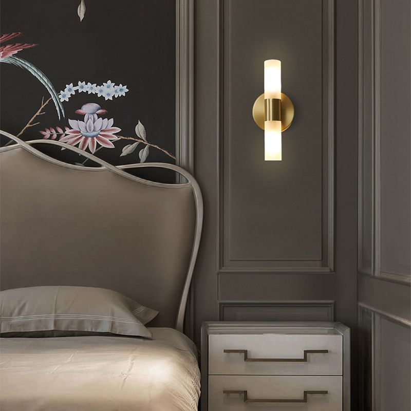 Luxury Gold LED Wall Light With Soft Glass Shade