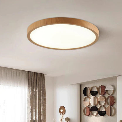 Slim Wooden Round Ceiling Lamp For Living Room