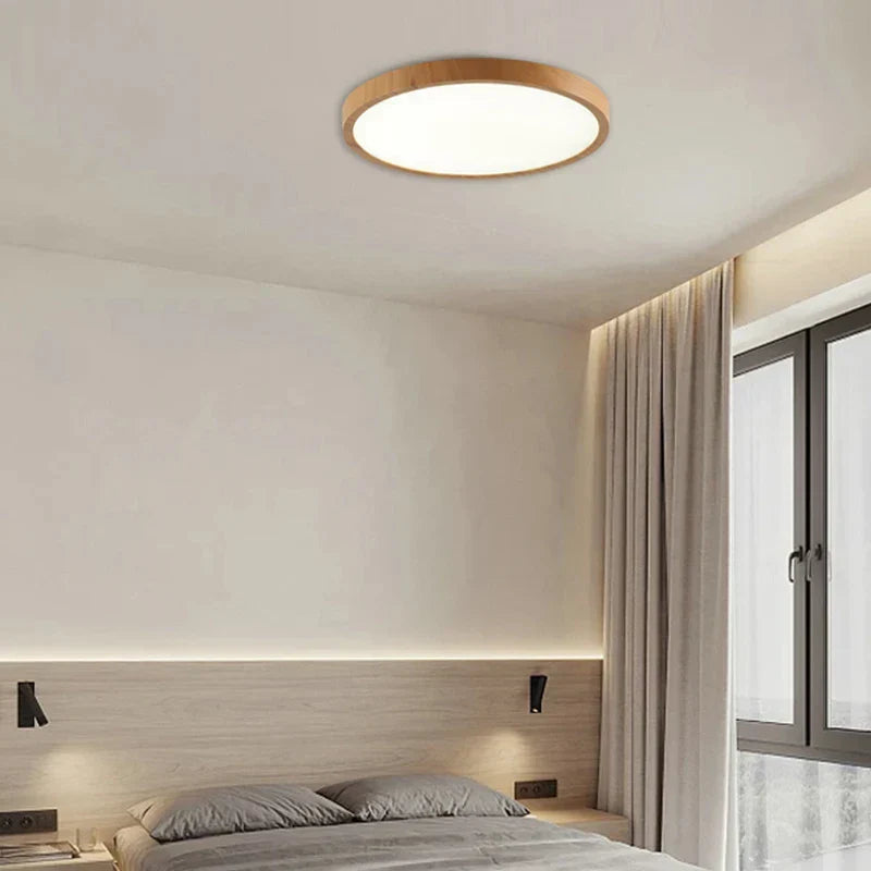 Slim Wooden Round Ceiling Lamp For Living Room
