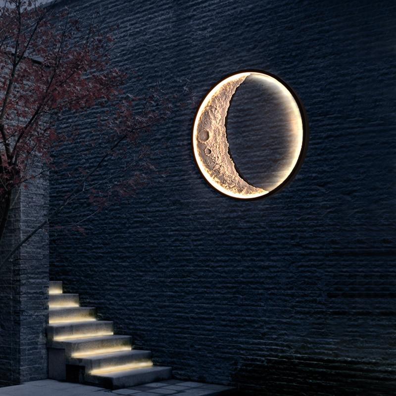 Silver Outdoor Moon LED Wall Lamp