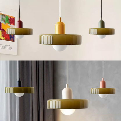 Vintage Red Glass Pendant Lamp with Textured Shade